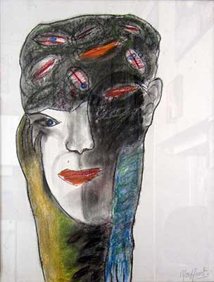 Tekening van Nella Montfoort, kleur kop handje, pastel