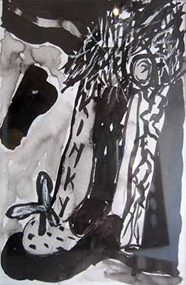 Tekening van Nella Montfoort, kinky schoen, inkt pastel
